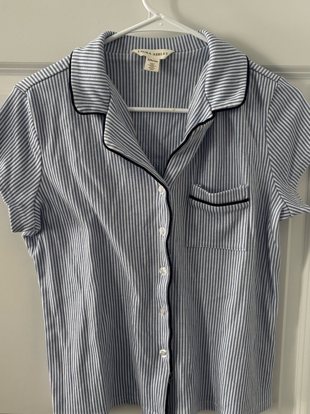 Laura Ashley Navy and White Striped Short Sleeve 3-piece Pajama set